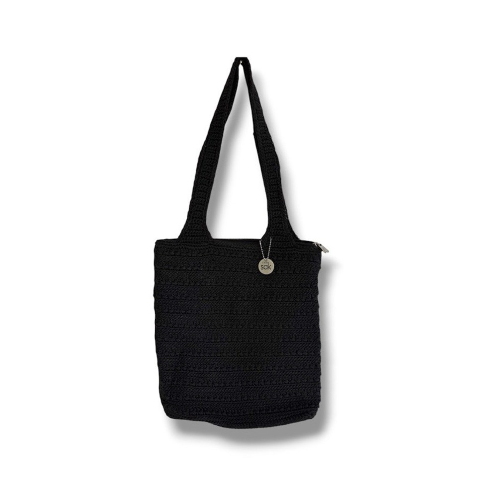 THE SAK Crochet Black Hobo Shoulder Bag Purse Beachy Boho Vacation Summer Travel